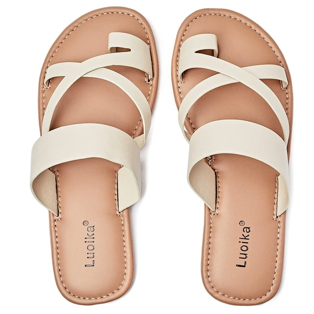 Sandalias Luoika planas de ancho ancho para mujer, color beige, talla 39