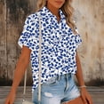 thumbnail image 4 of Womens Button Down Shirts Oversized Short Sleeve Floral Printed Blouses Casual Work Tops Drop Shoulder Outfit Clothes Button Down Shirt Women, 4 of 6