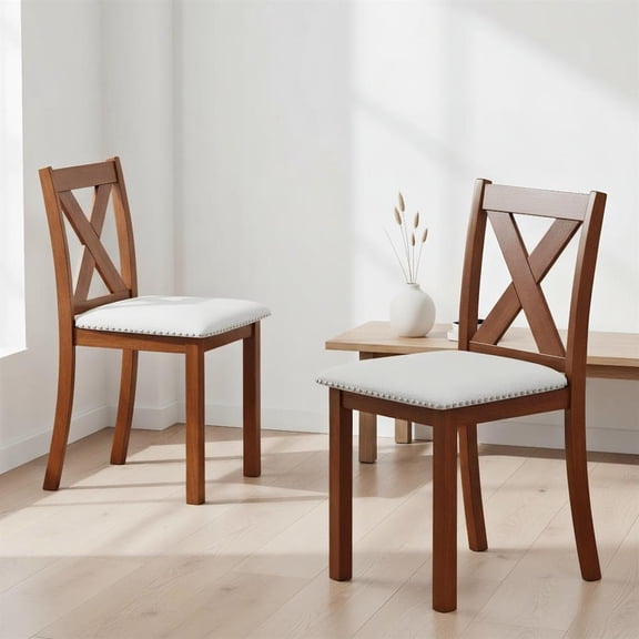 Topcobee Wooden Dining Chair Set of 2 with Padded Seat and Curved Back, Chairs for Dining Table, Kitchen Chairs-Beige