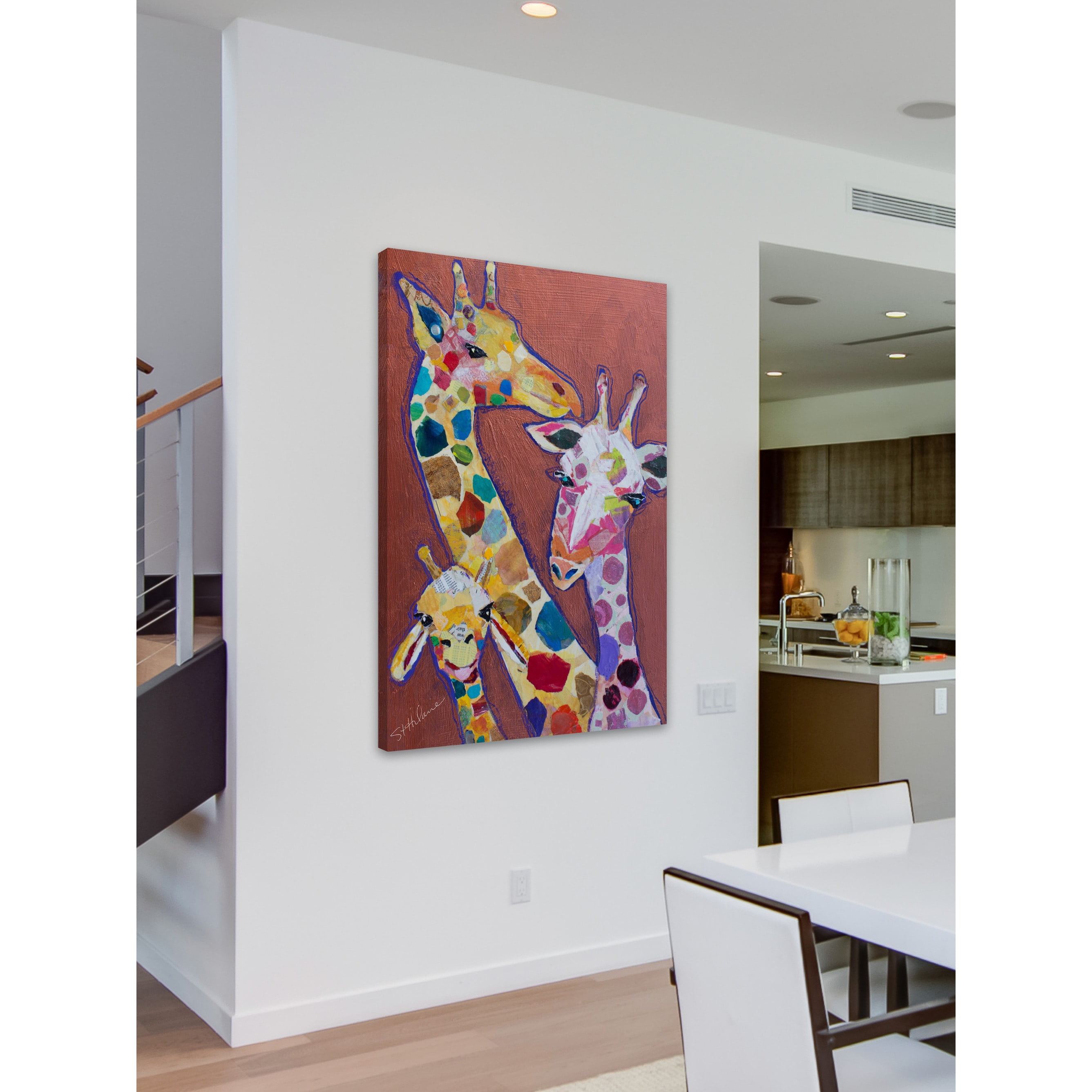 "Trois Girafes" Painting Print on Wrapped Canvas