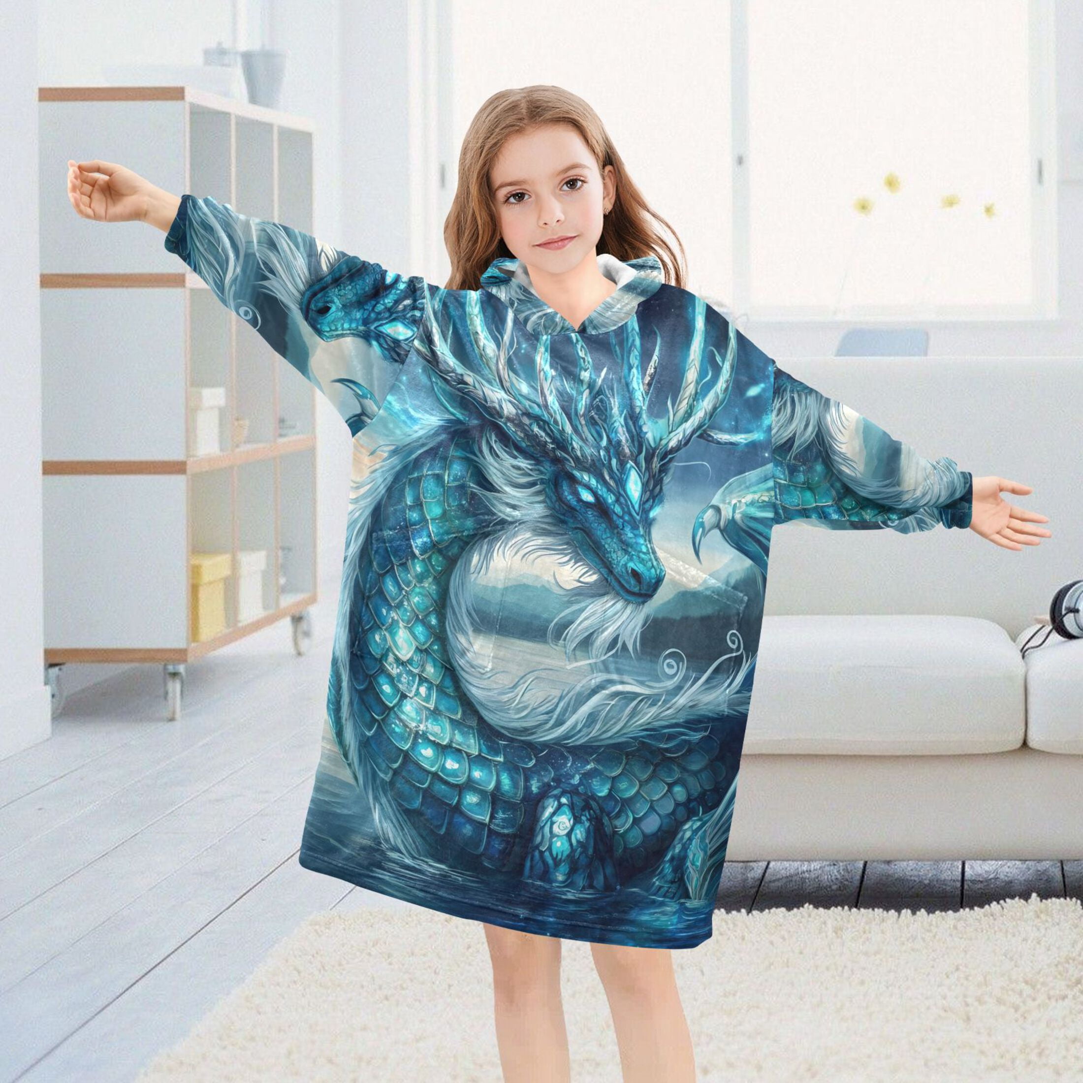 joogoo Wearable Blanket Hoodie Neon Dragon Scales for Flannel Sherpa Pocket 3-14 YR M