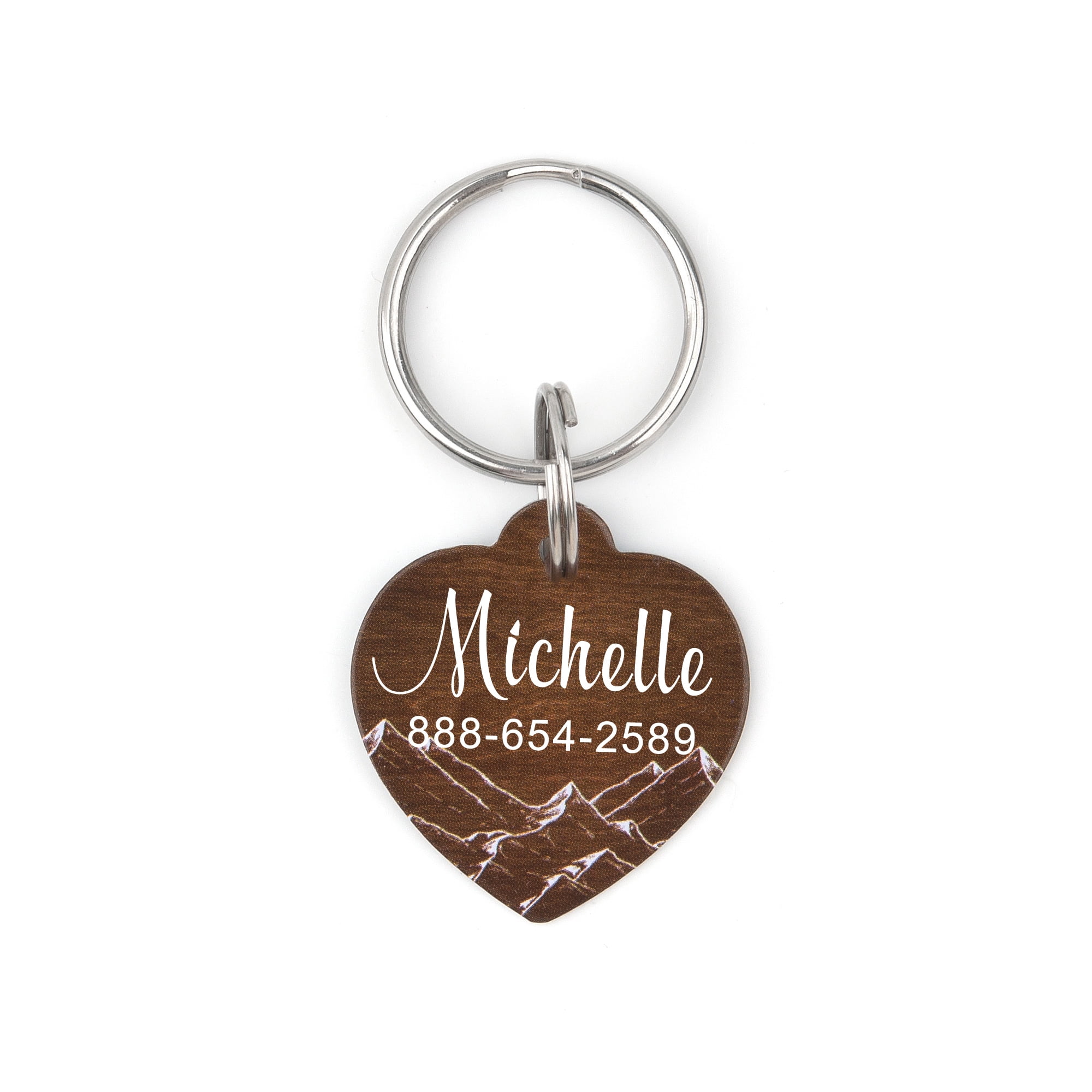 Engravable Wood Dog Tag, Personalized Wood Mountain Dog Tag, Heart Pet ID Collar Tag, Custom Dog Tag, Engravable Aluminium Tag For Dog or Cat, with Velvet Pouch Ships Next Day!