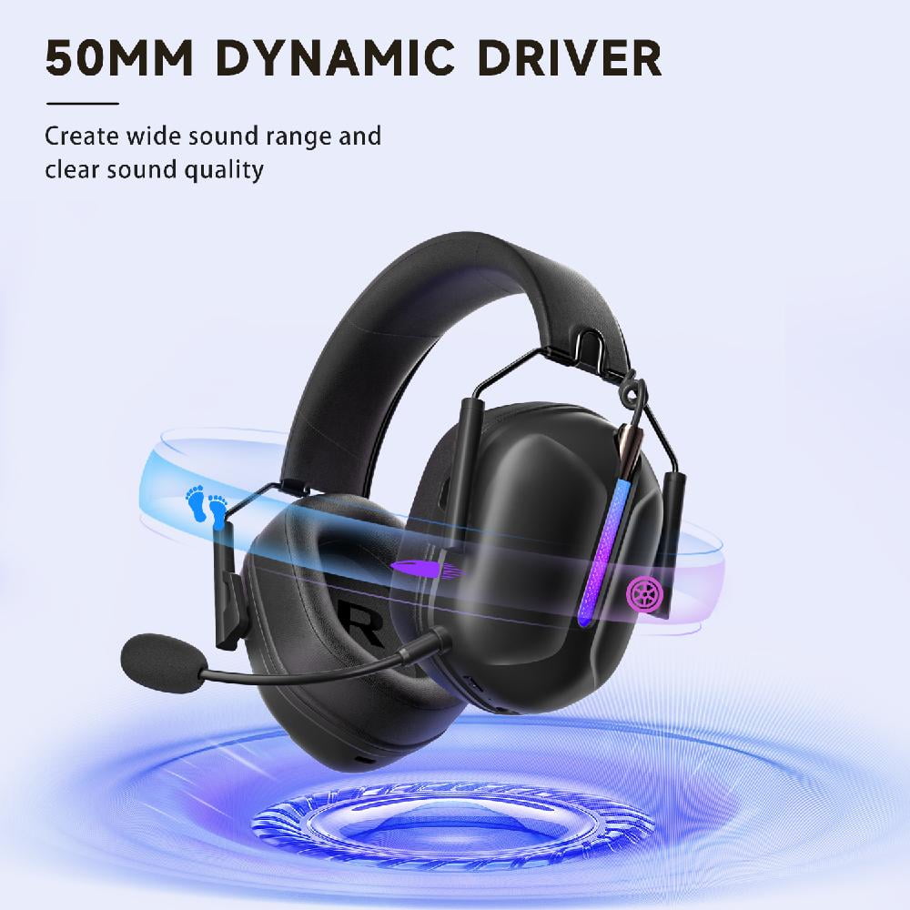 Ecomoment Wireless Gaming Headphones,2.4 GHz USB Gaming Headset with Detachable Microphone Compatible for PS5 PC Switch PC with Bluetooth 5.2, 3.5mm Wired for Xbox Series,RGB Light, 40H, Black