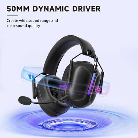 ECOMOMENT WIRELESS GAMING HEADPHONES,2.4 GHZ USB GAMING HEADSET WITH DETACHABLE MICROPHONE COMPATIBLE FOR PS5 PC SWITCH PC WITH BLUETOOTH 5.2, 3.5MM WIRED FOR XBOX SERIES,RGB LIGHT, 40H, BLACK
