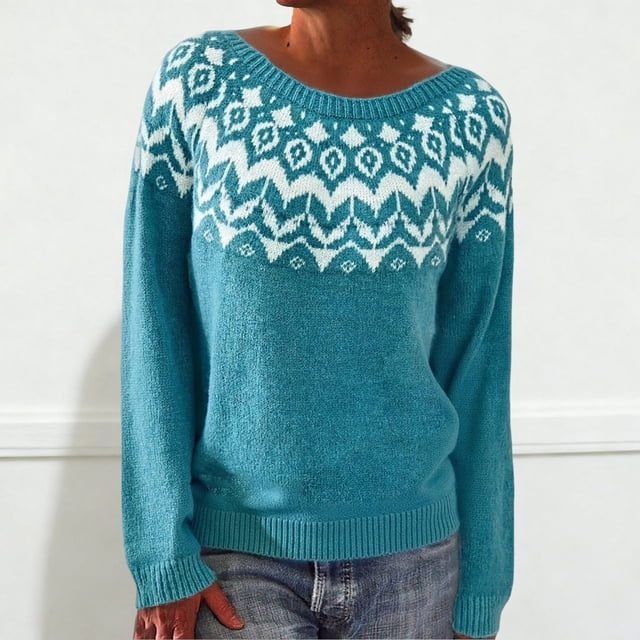 Isle Sweater Top Crew Neck Knitted Pullover Basic Sweater Tops Lightweight Knit Oversized Dressy Tops Soft Knit Soft Warm Cozy Cropped Sweater Long Sleeve Boho Pattern Pullover Mint Green 5XL