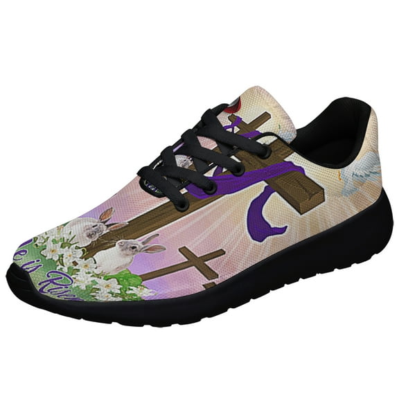 EaStr Jesus Cross He Is Risen Shoes Sneakers Black Size 3.5