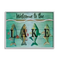 Stupell Industries Welcome To The Lake Fishing Rope Coastal Painting Gray Framed Art Print Wall Art