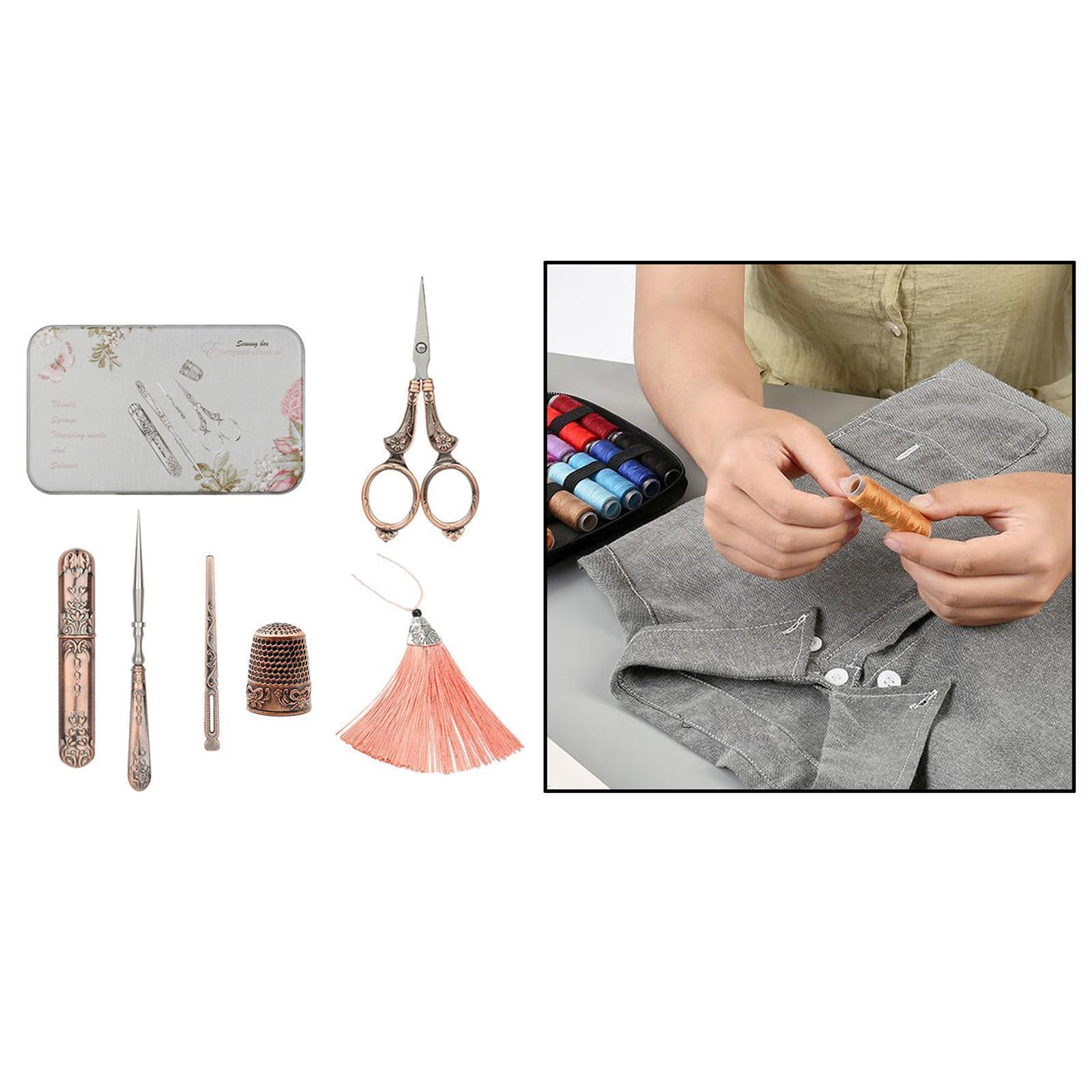 FVDPWYE 5Pcs/set Exquisite Vintage Scissors Set Scissors+Needle Storage Tube+Awl+Needle Royal court