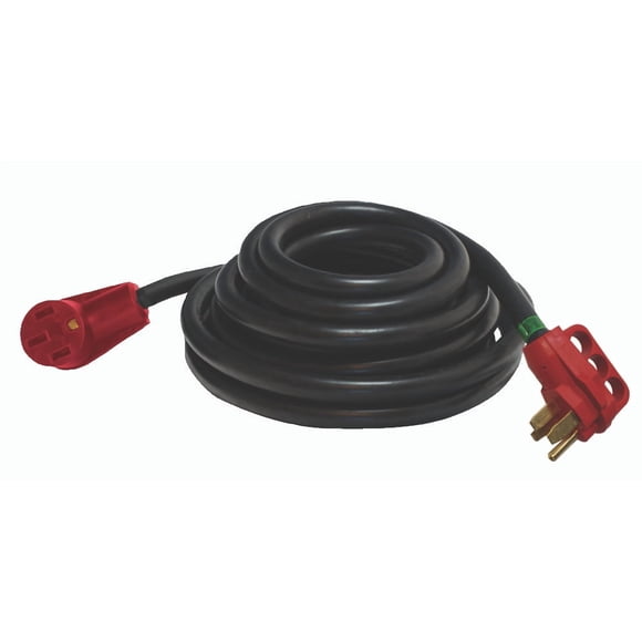 Valterra Extension Cord A10-5025EH Mighty Cord; 125/250 Volt Extension Cord; 4-Prong; 50 Ampere; 6 To 8 Gauge Four Wire; 25 Foot Length; Black; With Finger Grip Handle On Male End
