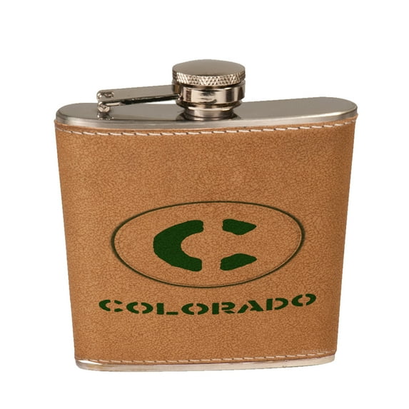 KuzmarK 6 oz. Leather Flask Set in Black Presentation Box - Colorado Colorado