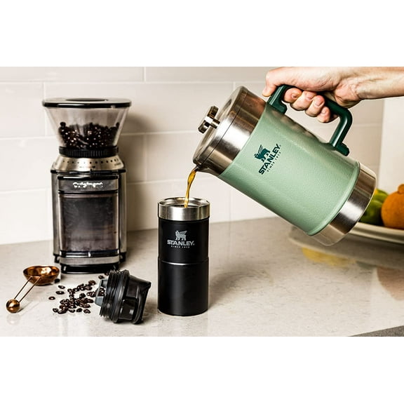 Stanley Classic Stay-Hot French Press Coffee Maker 48 oz | 5 Minute Brew, 4 Hours Hot | Mesh Filter for Coffee Grounds | Insulated Stainless Steel French Press | BPA-Free | Hammertone Green
