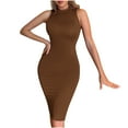 thumbnail image 2 of Fartey Womens Bodycon Midi Dresses Summer Sleeveless Crew Neck Party Cocktail Dresse Casual Elegant Solid Color Pencil Dresses Brown L, 2 of 9