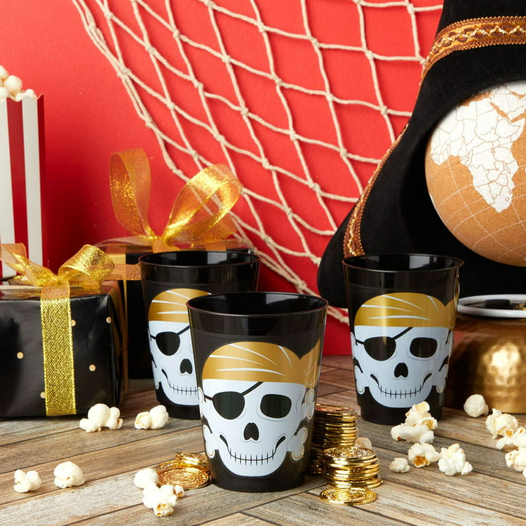 Skull & Crossbones Plastic Cups, 16 oz. 25ct - Cool Kat Party!