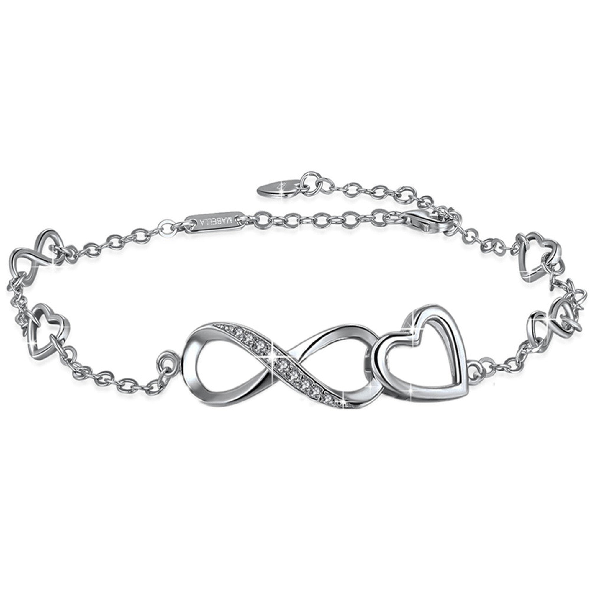 in silver metal endless love Infinity love earrings heart