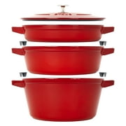 Staub 4 Piece Cherry Red Stackable Cast Iron Cookware Set