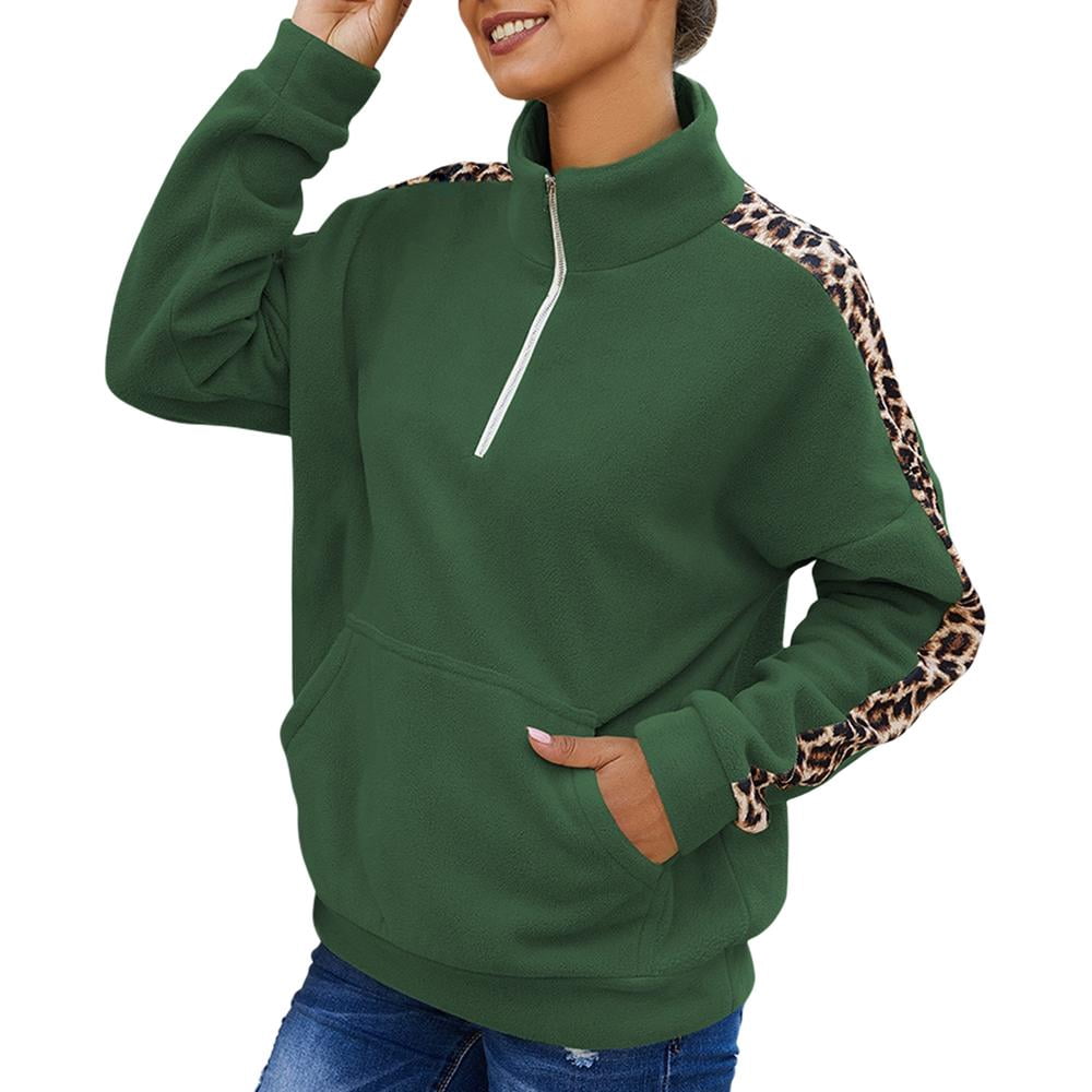 Women Sweater Long Sleeve Half Zip Up 