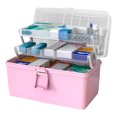 thumbnail image 2 of Caja de almacenamiento de pastillas, 3 capas, gran capacidad, estuche de cosméticos para el hogar, organizador de artículos diversos de plástico, estilo realzado, rosa Speravity HA004344-04B, 2 of 7