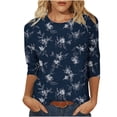 thumbnail image 7 of CYMMPU Summer Fashion Shirts 3/4 Sleeve Blouses for Women Dressy Casual Tunic Tops Loose Fit Spring Tops Crew Neck Flower Pattern Lightweight Basic T-Shirts Navy XXL, 7 of 7