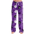 thumbnail image 3 of Domzest Halloween Pajama Pants for Women Wide Leg Halloween Graphic Sleepwear Drawstring Elastic Waisted Funny Pajama Bottoms Purple XXL, 3 of 5