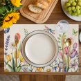 thumbnail image 4 of Wildflowers Placemats Set of 4, Spring Vintage Tulip Butterfly Floral Leaf Placemats for Dining Table, Place Mats for Kitchen Tabletop, Waterproof Wipeable Dining Table Mats Set, 4 of 9
