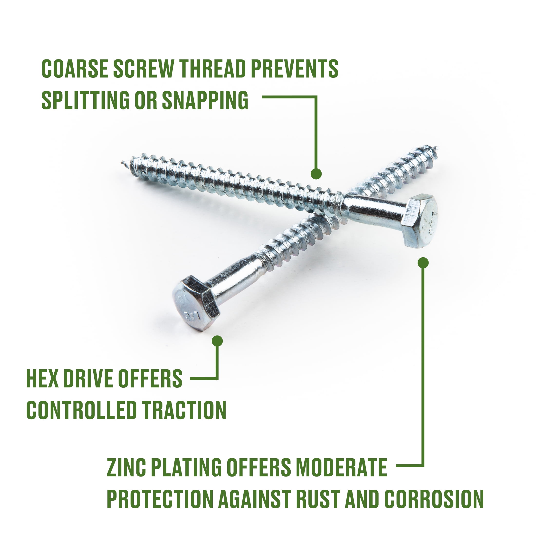 (4 pack) Hillman Lag Screws, 5/16" x 1", Zinc Plated, Steel, Pack of 4