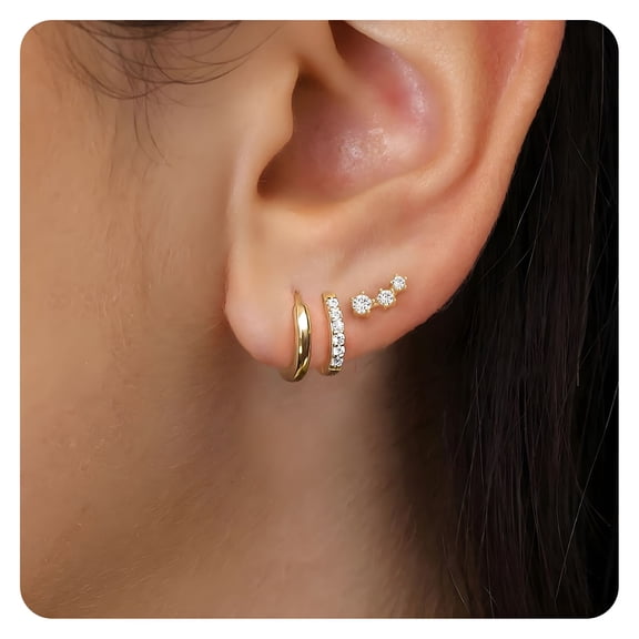 3 Pcs 14K Gold Plated Earring Set for Women, Hypoallergenic Stud Earrings, Trendy Stackable Minimalist Jewelry Gift