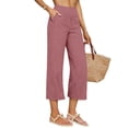 thumbnail image 6 of Women Wide Leg Pants High Waist Solid Three‑Quarter Cotton Linen Womens Sweatpants Hot Pink, 6 of 7