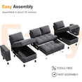 thumbnail image 3 of Sunny Heart Modular U - Shaped Chenille Sleeper Sofa with Pull - Out Bed, USB Ports, Adjustable Backrest & 2 Storage Seats, Tool - Free Assembly, Dark Grey for Living Room, 3 of 9