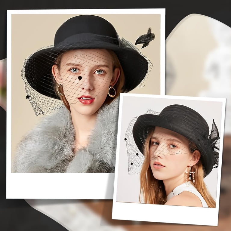 5191 27cm/10.6 Inch Polyester Fascinators With Black Veil Mesh Lace Elegant Black Bridal Fascinator Hat Wedding Veil Mesh Lace  main image 4