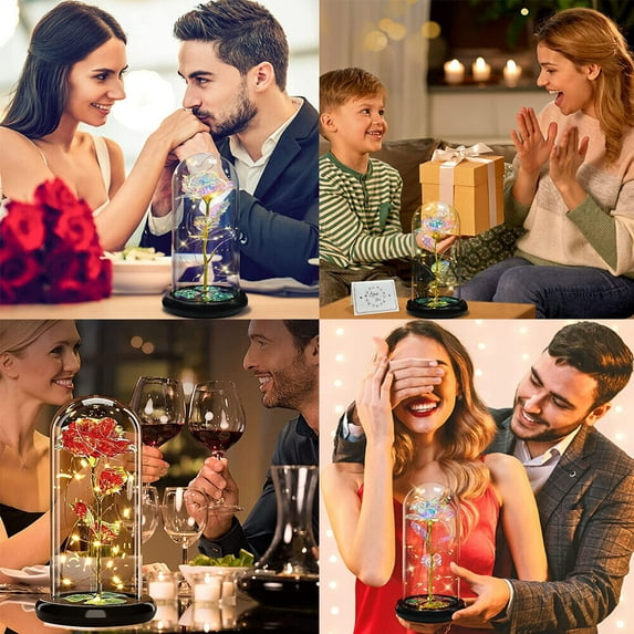 US Rose LED Light Glass Gifts for Wife Women Her Christmas Girlfriend Birthday