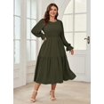 thumbnail image 4 of Women's Plus Size Dress Long Sleeve Crewneck Smocked Tiered Flowy Boho Wedding Party Maxi Dresses, 4 of 5