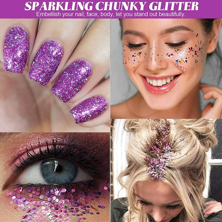  Glow in The Dark Chunky Glitter for Nails - 24 Colors