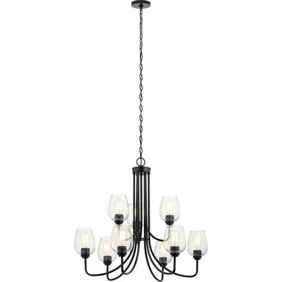 9 Light 2-Tier Chandelier 29.5 Inches Tall By 31.75 Inches Wide-Black Finish-Clear Seeded Glass Color   -Traditional Installation Kichler Lighting