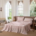 thumbnail image 2 of MooMee Flat Sheet Only 100% Washed Cotton Linen Like Textured Breathable Lightweight (Greyish Pink, Queen 90" x 102"), 2 of 5