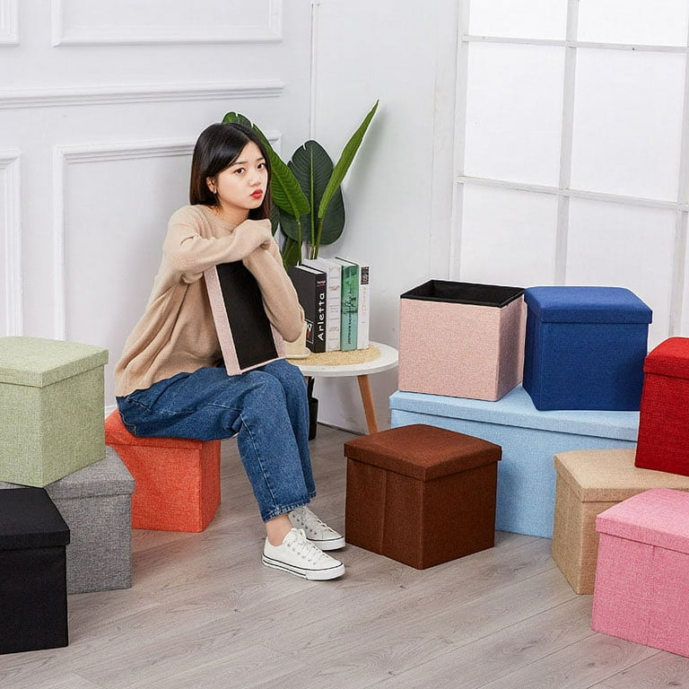 Folding Cube Cloth Storage Stool Footrest Seat with Storage for