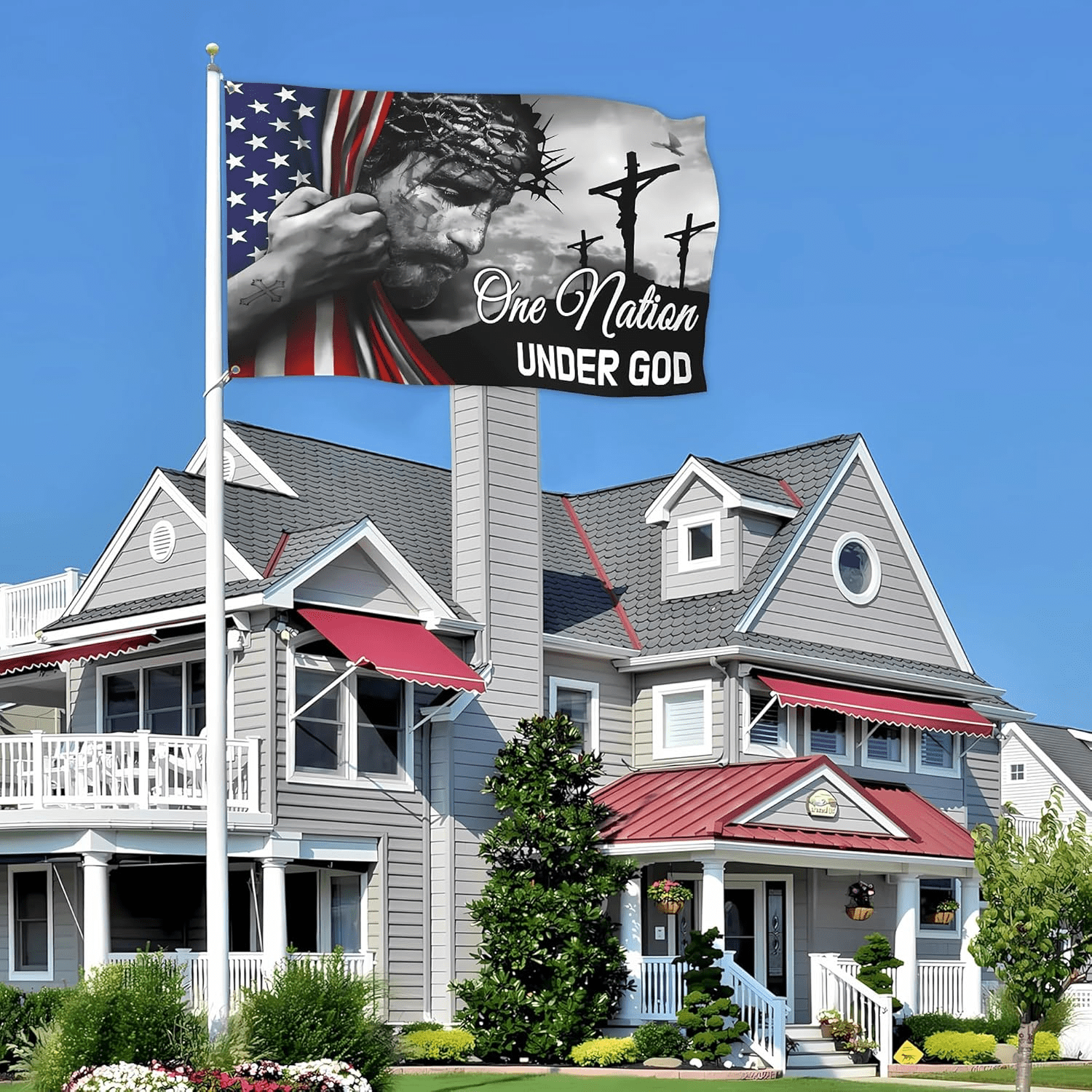 One Nation Under God Flag Christian Jesus American Flags for Outside 3x5 Double Sided 3 Ply In God We Trust Flag Jesus Easter Flag Banner for House Yard Indoor Outdoor Faith Patriotic Flag Decor