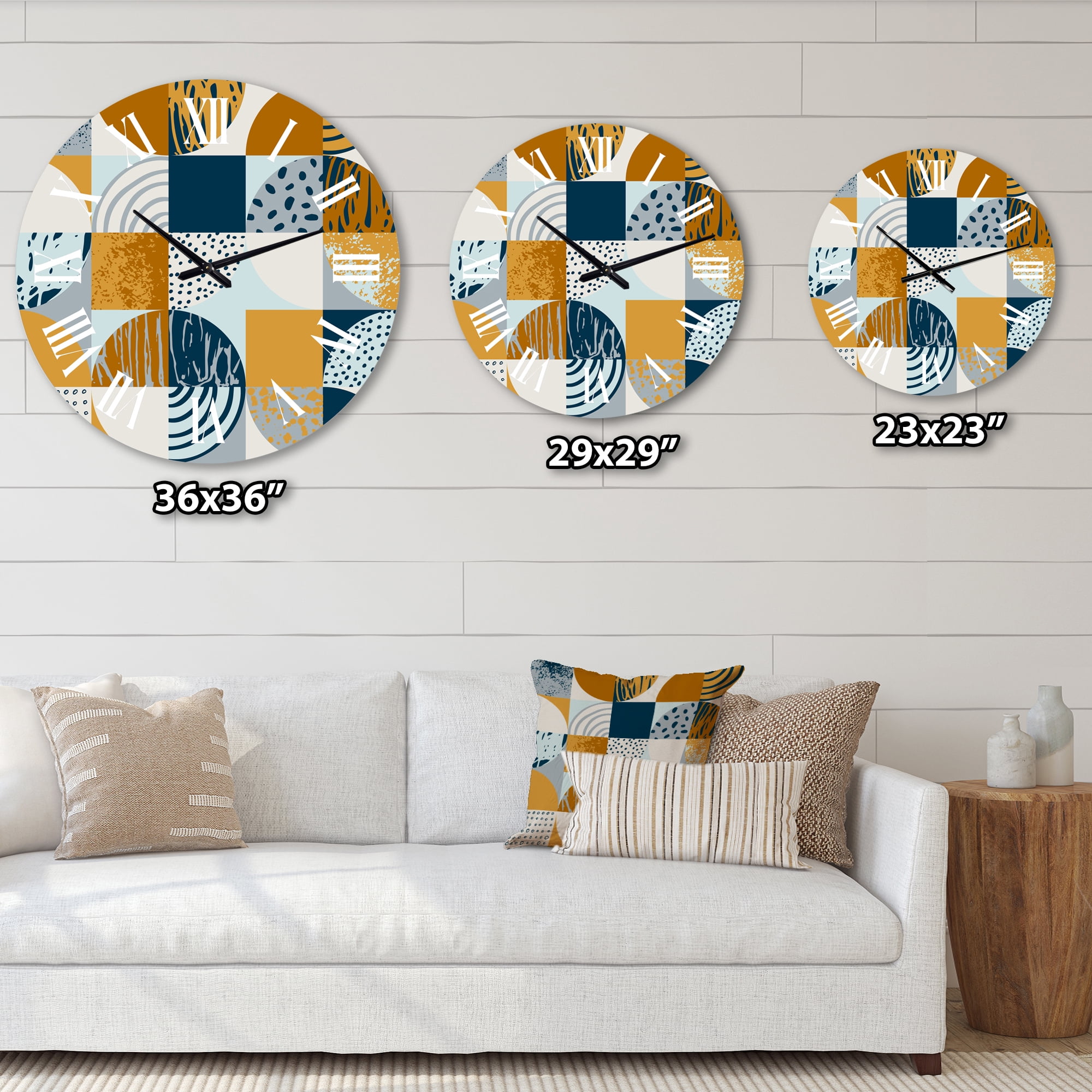 Designart 'Retro Semicircles Circles And Squares' Modern Wall Clock