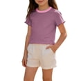 thumbnail image 3 of Ugoldhm Girls' Ruffle Trim Raglan Short Sleeve T-Shirt Cute Casual Crop Solid Color Cotton Top, 3 of 6