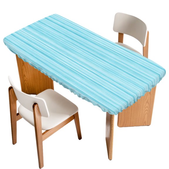 Blue Striped Fitted Rectangle Tablecloth 32" x 72" Boho Sky Blue Lines Linen Texture Rustic Nautical Elastic Table Cloth Fits for 6 Foot Folding Tables Waterproof Table Cover for Picnic Camping