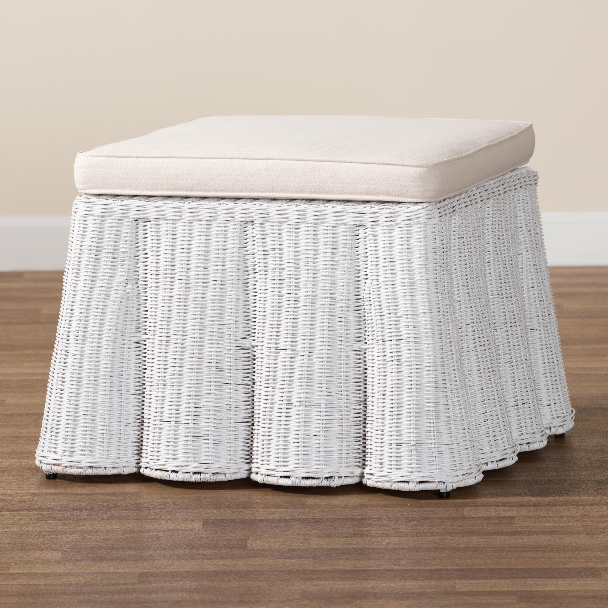 bali & pari Palm Boho Ottoman, White
