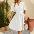 thumbnail image 6 of HJYCHN Elegant Women's Casual V-Neck Flared Sleeves Solid Color Dress with Waist for Everyday Style White M, 6 of 8