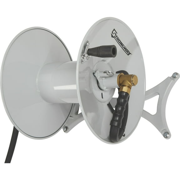Strongway Wall-Mount Hose Reel, Holds 5/8in. x 150ft. Hose, 150 PSI, 6ft. Lead-In Hose