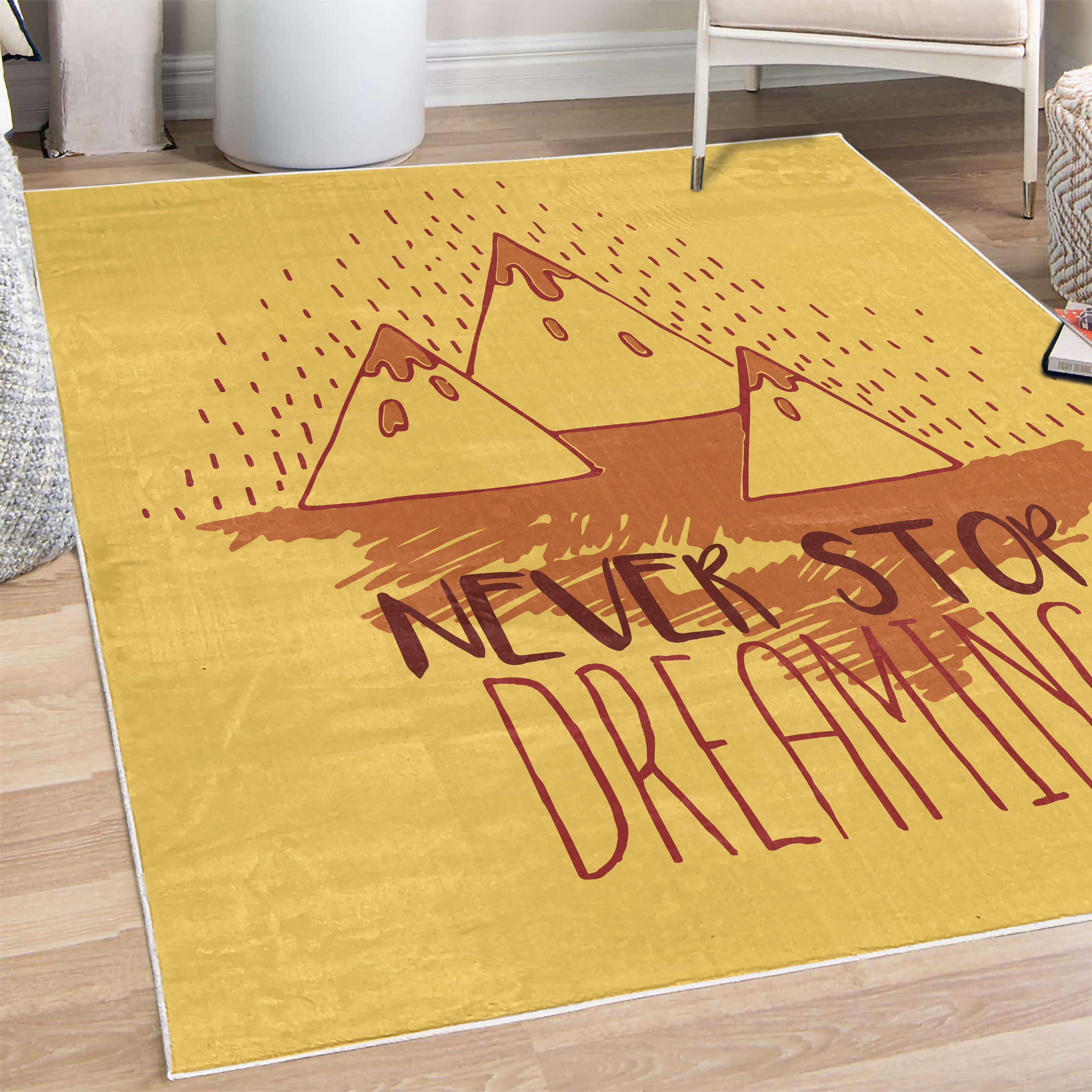Saying Decorative Rug, Mountain Peaks and Never Stop Dreaming Goals ...