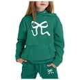 thumbnail image 1 of GDREDA Girls Sets 2 Piece Outfits Spring Children's Hoodie Set With Bow Print Dark Green,2-3Years, 1 of 4