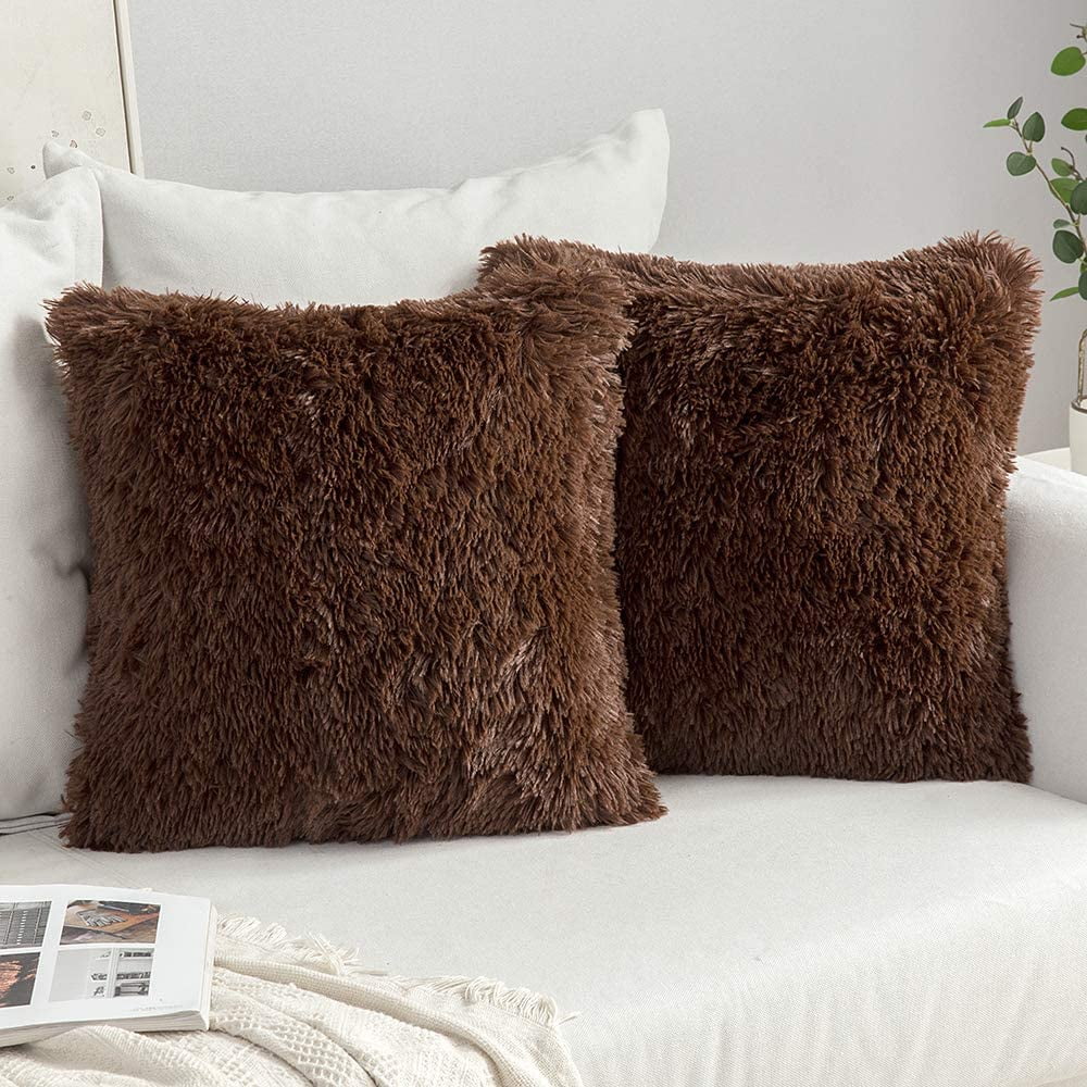 Miulee Decorative Luxury Plush Pillow Cover Mongolian Faux Fur Throw Pillow Case Deluxe Cushion Cover for Sofa Couch Car 18 x 18 Inch Light Gery 