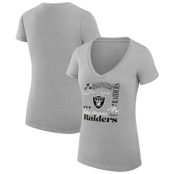 Women's G-III 4Her by Carl Banks  Heather Gray Las Vegas Raiders Super-Slim Fit Lightweight Collage Team V-Neck T-Shirt