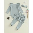 thumbnail image 3 of aturustex Toddler Baby Girls 3Pcs Rompers Outfits 1M-18M Infant Ribbed Solid Bodysuits Crew Neck Romper Long Sleeve Jumpsuits with Elastic Skirt Pantspring Fall Clothes Set for Holiday Party, 3 of 6