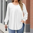 thumbnail image 2 of BLVB Women's Plus Size Long Sleeve Tunic Tops Pleated Crew Neck Shirts Casual Loose Blouse Fall Winter T-Shirt, 2 of 7