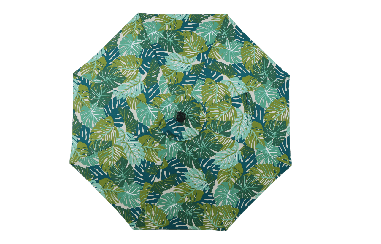Mainstays 9ft Round Market Outdoor Umbrella with Crank Lift and 3-Angle Tilt in Palm Print