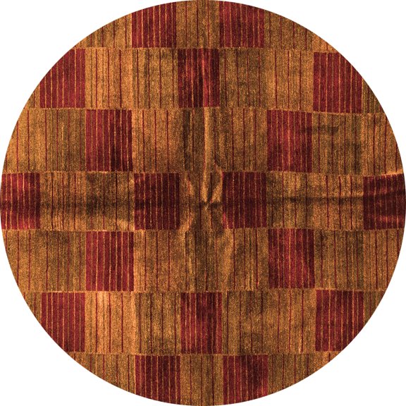 Ahgly Company Indoor Round Checkered Orange Modern Area Rugs, 3' Round